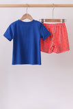 Navy School Bus Smocked Gingham Shorts Set - Aaria Tees Aaria Tees