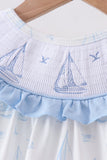 Blue Sailboat Smocked Ruffle Bubble - Aaria Tees Aaria Tees