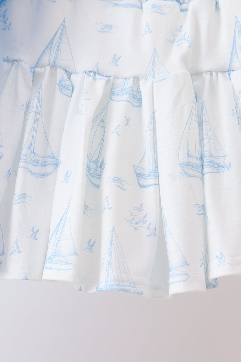 Blue Sailboat Embroidered Skorts Set - Aaria Tees Aaria Tees