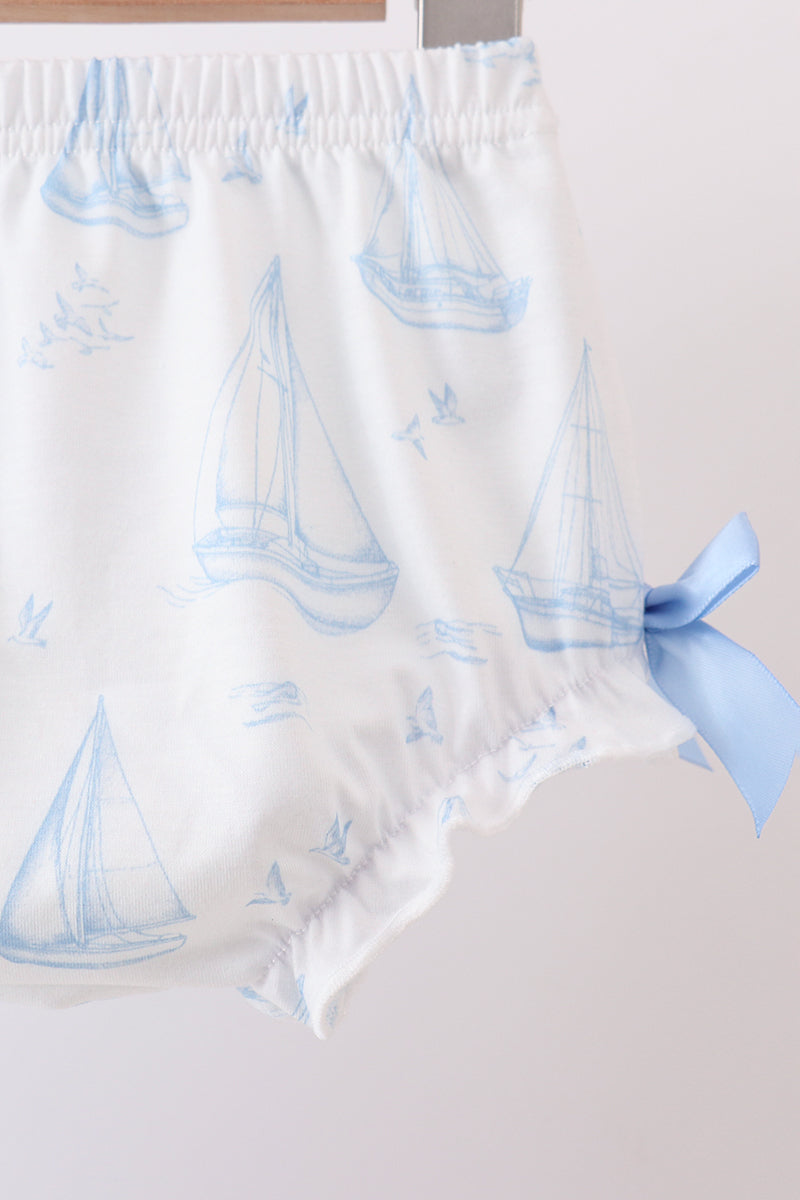 Blue Sailboat Smocked Scalloped Bloomer Set - Aaria Tees Aaria Tees