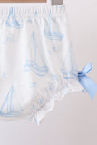 Blue Sailboat Smocked Scalloped Bloomer Set - Aaria Tees Aaria Tees