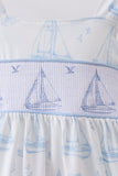 Blue Sailboat Smocked Ruffle Dress - Aaria Tees Aaria Tees