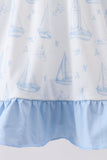 Blue Sailboat Smocked Ruffle Dress - Aaria Tees Aaria Tees