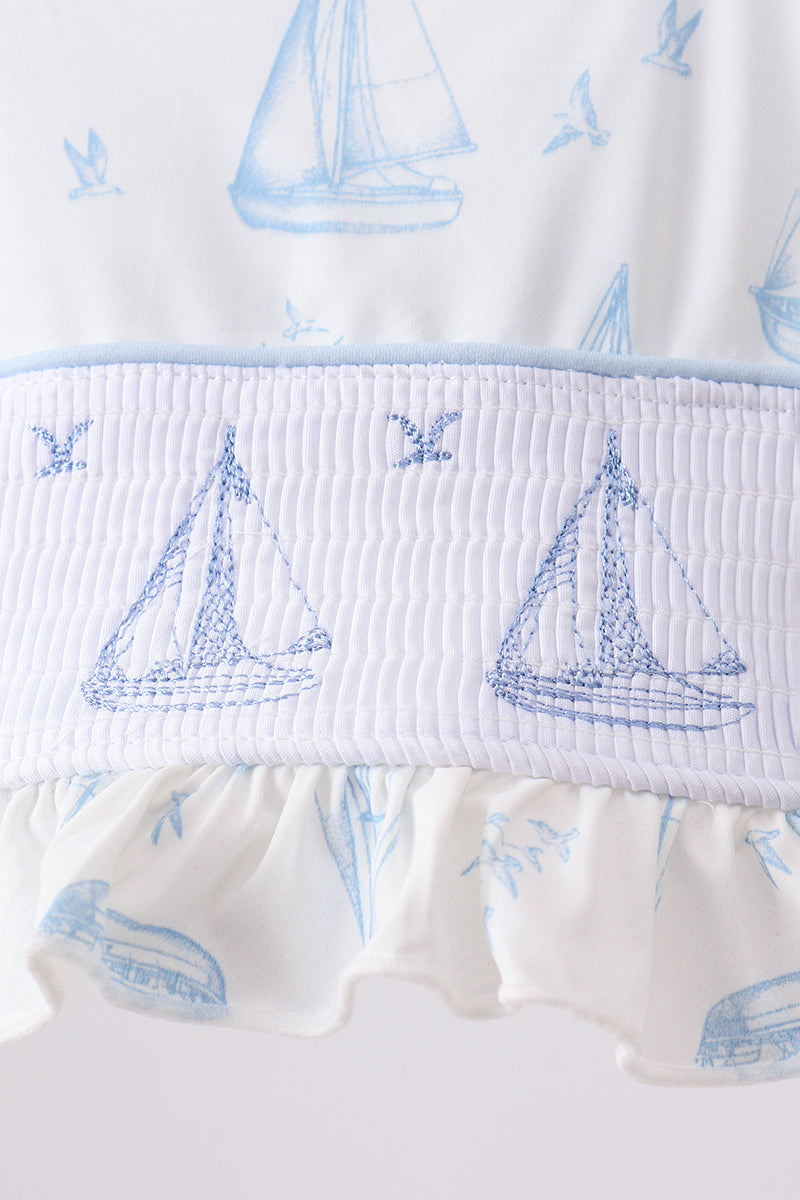 Blue Sailboat Smocked 2PC Swimsuit - Aaria Tees Aaria Tees