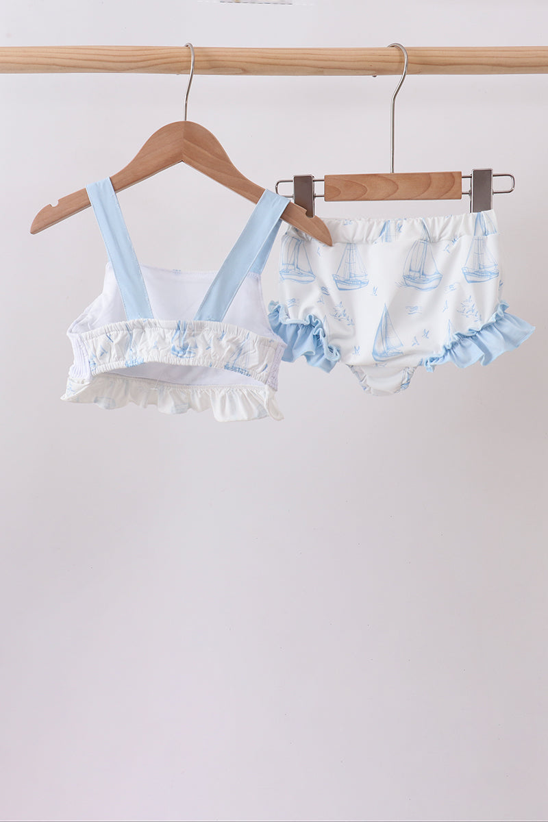 Blue Sailboat Smocked 2PC Swimsuit - Aaria Tees Aaria Tees