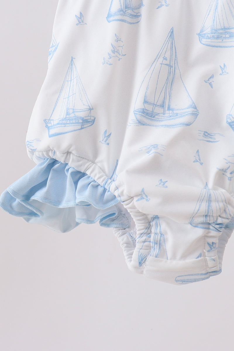 Blue Sailboat Smocked One-Piece Swimsuit - Aaria Tees Aaria Tees