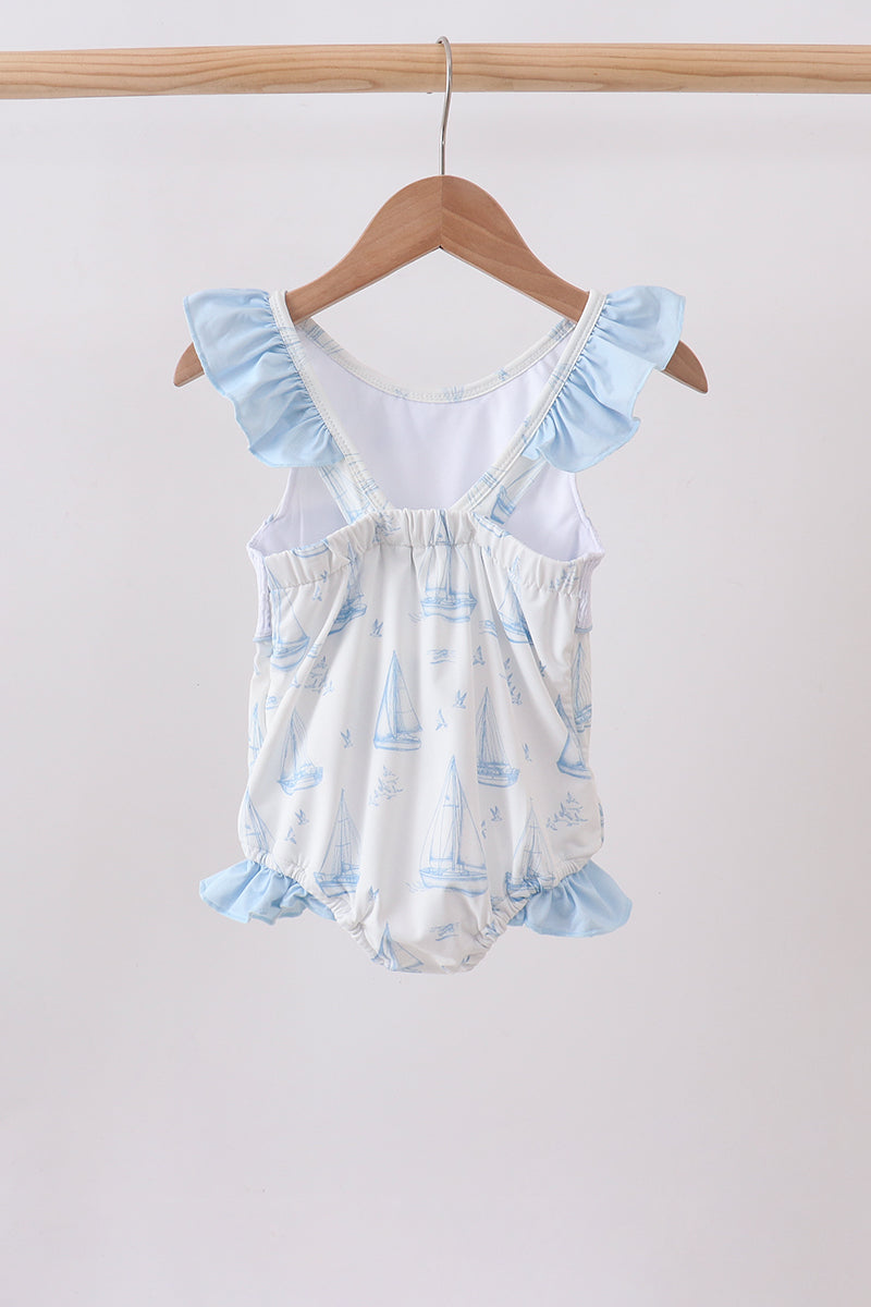 Blue Sailboat Smocked One-Piece Swimsuit - Aaria Tees Aaria Tees
