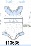 Blue Sailboat Smocked One-Piece Swimsuit Aaria Tees