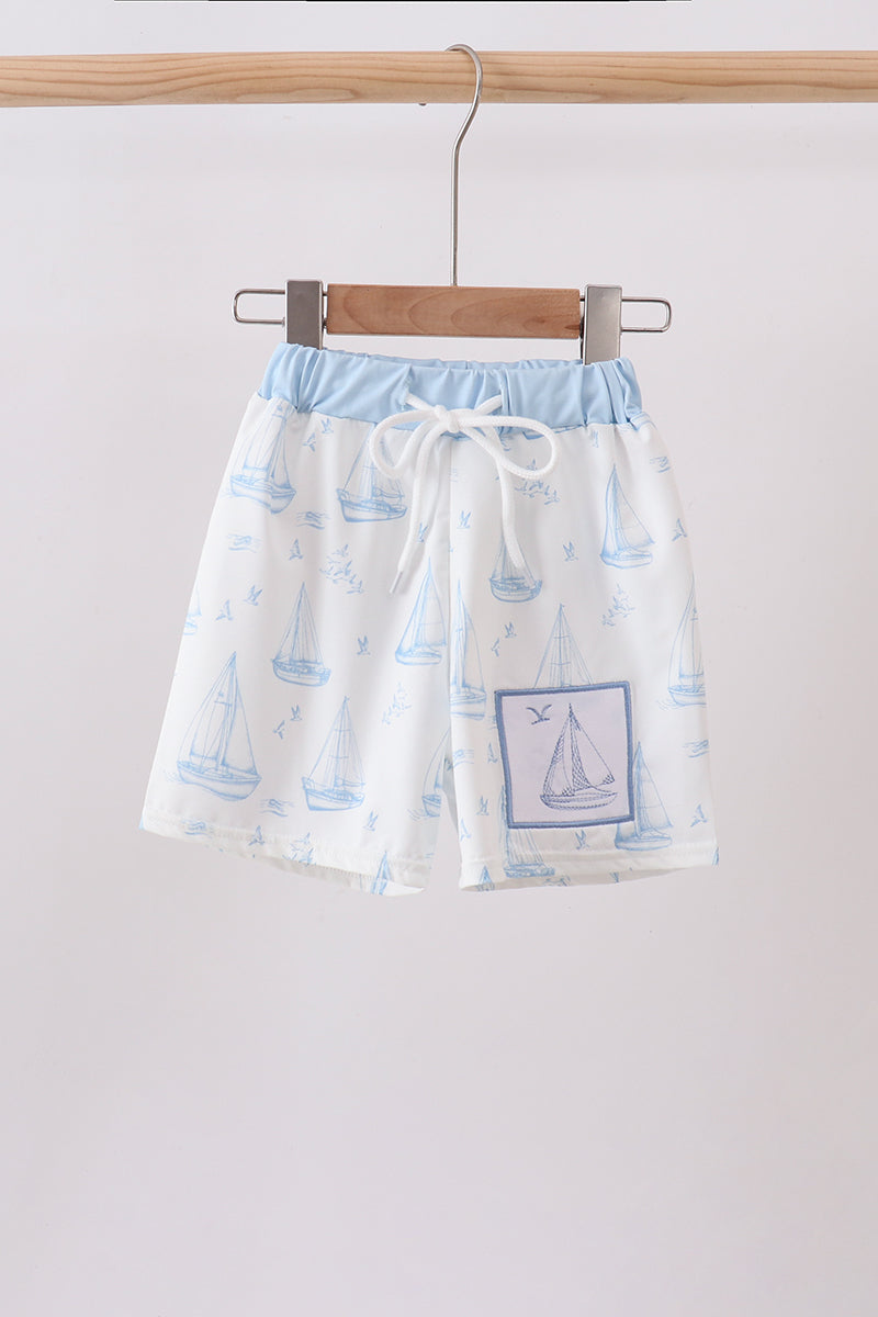 Blue Sailboat Embroidered Swim Trunks - Aaria Tees Aaria Tees