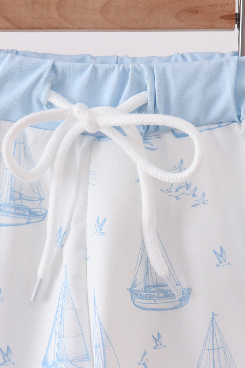 Blue Sailboat Embroidered Swim Trunks - Aaria Tees Aaria Tees