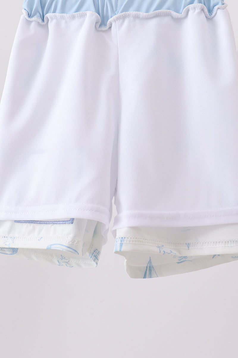 Blue Sailboat Embroidered Swim Trunks - Aaria Tees Aaria Tees