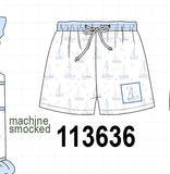 Blue Sailboat Embroidered Swim Trunks Aaria Tees