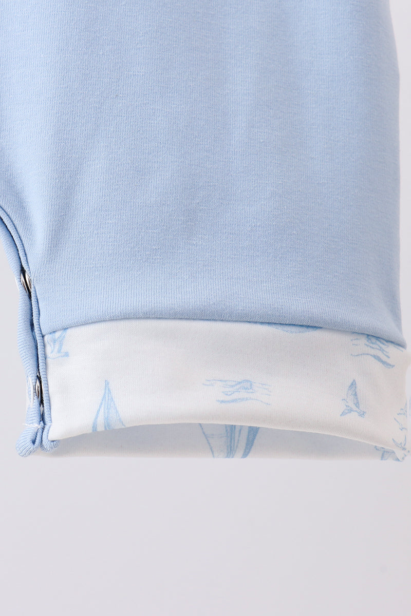 Blue Sailboat Embroidered Jon Jon - Aaria Tees Aaria Tees