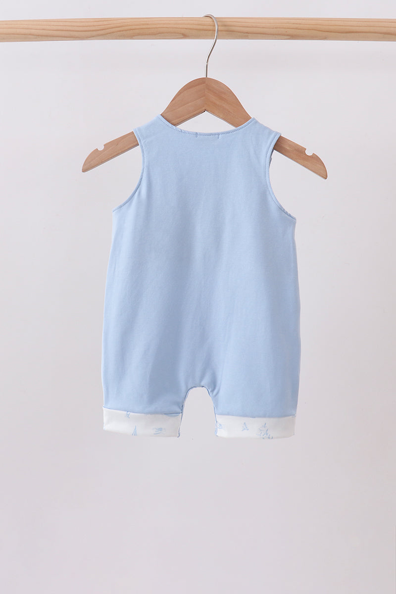 Blue Sailboat Embroidered Jon Jon - Aaria Tees Aaria Tees