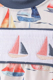 Blue Sailboat Smocked Bubble - Aaria Tees Aaria Tees
