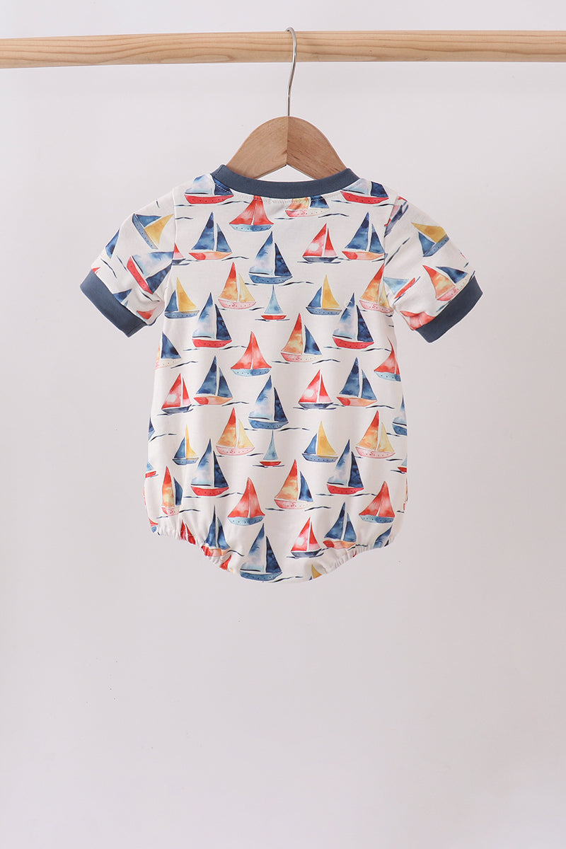 Blue Sailboat Smocked Bubble - Aaria Tees Aaria Tees