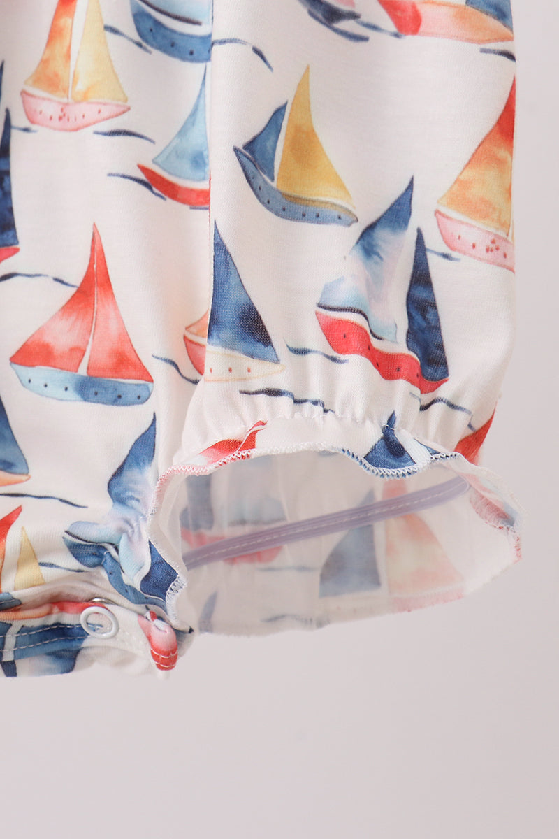 Blue Sailboat Embroidered Ruffle Bubble - Aaria Tees Aaria Tees
