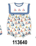 Blue Sailboat Embroidered Ruffle Bubble Aaria Tees