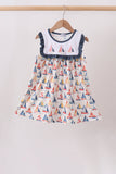 Blue Sailboat Embroidered Dress - Aaria Tees Aaria Tees