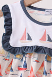 Blue Sailboat Embroidered Dress - Aaria Tees Aaria Tees