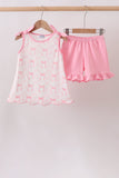 Pink Bow Print Ruffle Shorts Set - Aaria Tees Aaria Tees