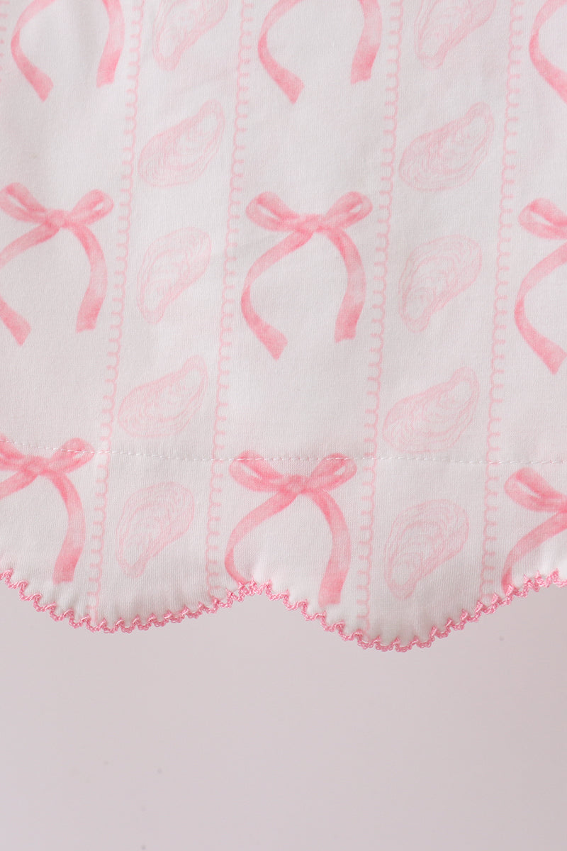 Pink Bow Print Ruffle Shorts Set - Aaria Tees Aaria Tees