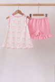 Pink Bow Print Ruffle Shorts Set - Aaria Tees Aaria Tees