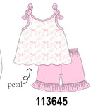 Pink Bow Print Ruffle Shorts Set Aaria Tees