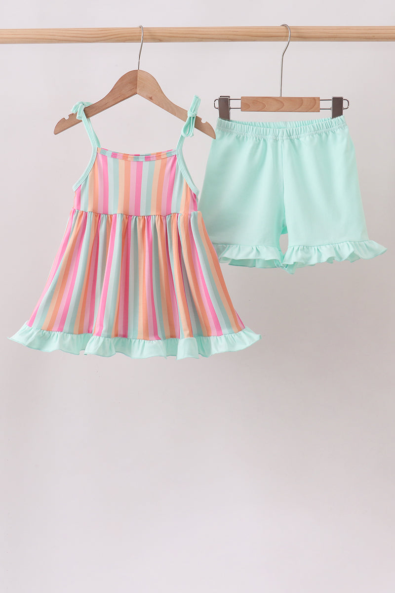 Rainbow Stripe Ruffle Set - Aaria Tees