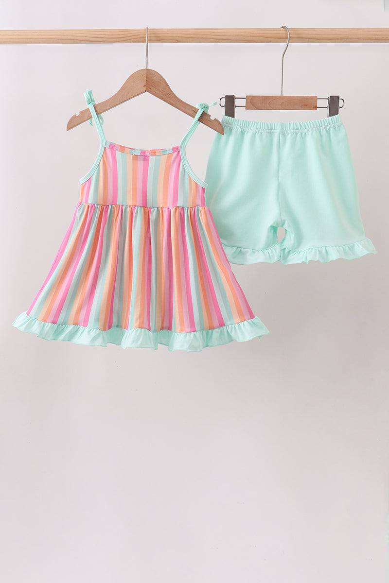 Rainbow Stripe Ruffle Set - Aaria Tees Aaria Tees