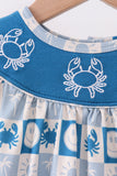 Blue Crab Embroidered Checkered Ruffle Bubble - Aaria Tees Aaria Tees