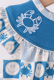 Blue Crab Embroidered Checkered Ruffle Bubble - Aaria Tees Aaria Tees
