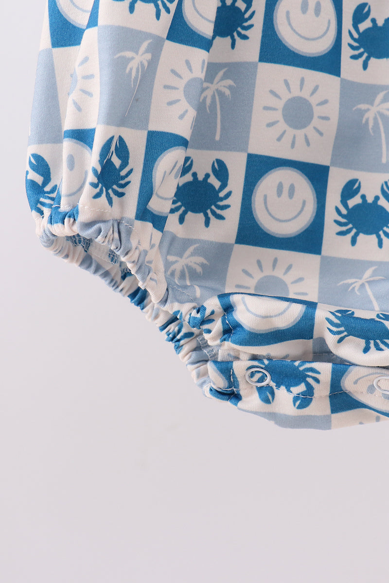 Blue Crab Embroidered Checkered Ruffle Bubble - Aaria Tees Aaria Tees