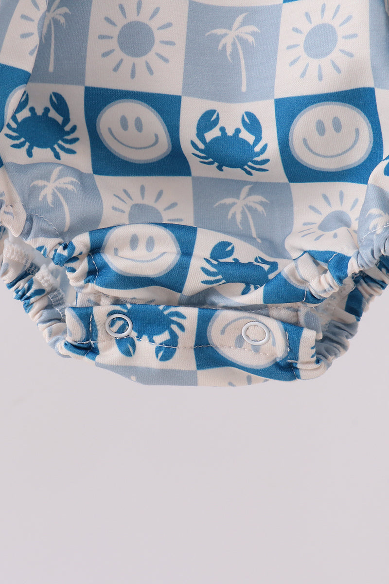 Blue Crab Embroidered Checkered Ruffle Bubble - Aaria Tees Aaria Tees