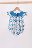 Blue Crab Embroidered Checkered Ruffle Bubble - Aaria Tees Aaria Tees