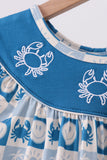 Blue Crab Embroidered Checkered Ruffle Shorts Set - Aaria Tees Aaria Tees