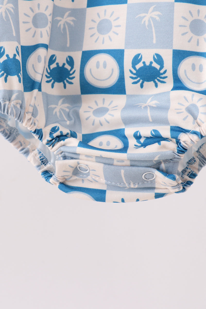 Blue Crab Embroidered Checkered Bubble - Aaria Tees Aaria Tees
