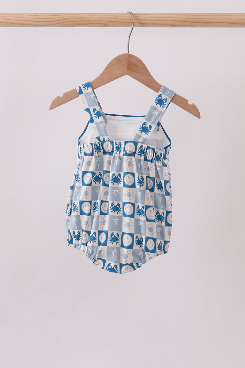 Blue Crab Embroidered Checkered Bubble - Aaria Tees Aaria Tees