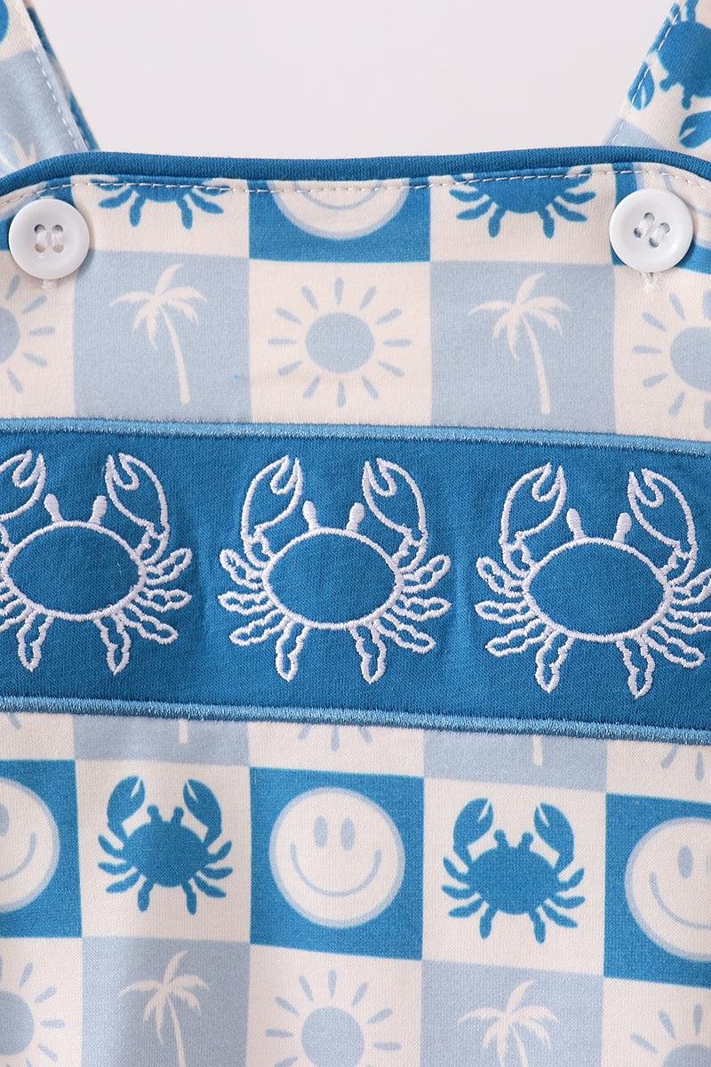 Blue Crab Embroidered Checkered Bubble - Aaria Tees Aaria Tees