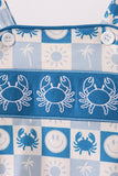 Blue Crab Embroidered Checkered Bubble - Aaria Tees Aaria Tees