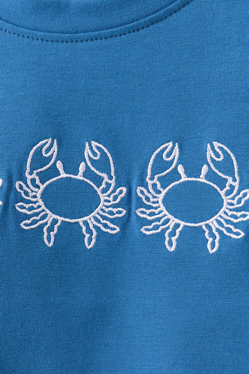 Blue Crab Embroidered Checkered Shorts Set - Aaria Tees Aaria Tees
