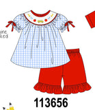 Blue School Bus Smocked Gingham Ruffle Shorts Set Aaria Tees