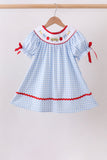 Blue School Bus Smocked Gingham Dress - Aaria Tees Aaria Tees