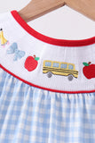 Blue School Bus Smocked Gingham Dress - Aaria Tees Aaria Tees