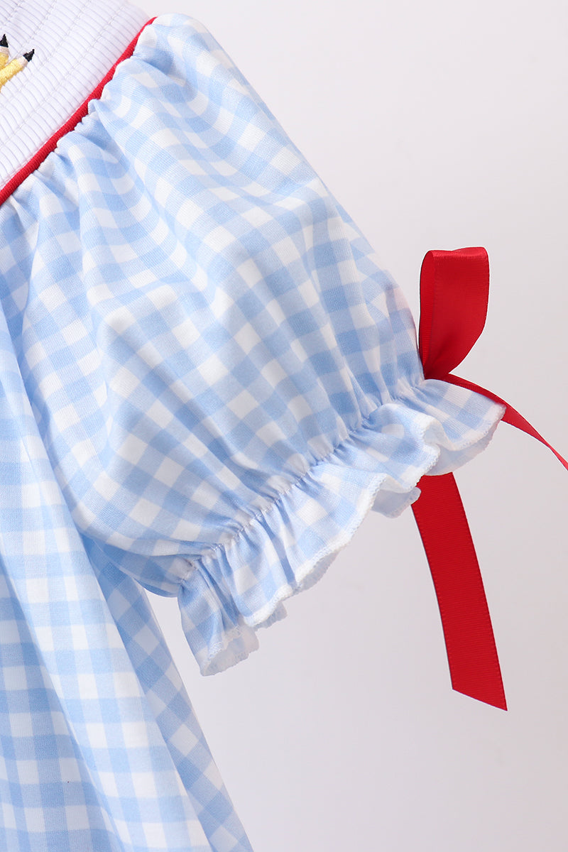 Blue School Bus Smocked Gingham Dress - Aaria Tees Aaria Tees