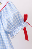 Blue School Bus Smocked Gingham Dress - Aaria Tees Aaria Tees