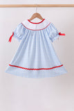 Blue School Bus Smocked Gingham Dress - Aaria Tees Aaria Tees
