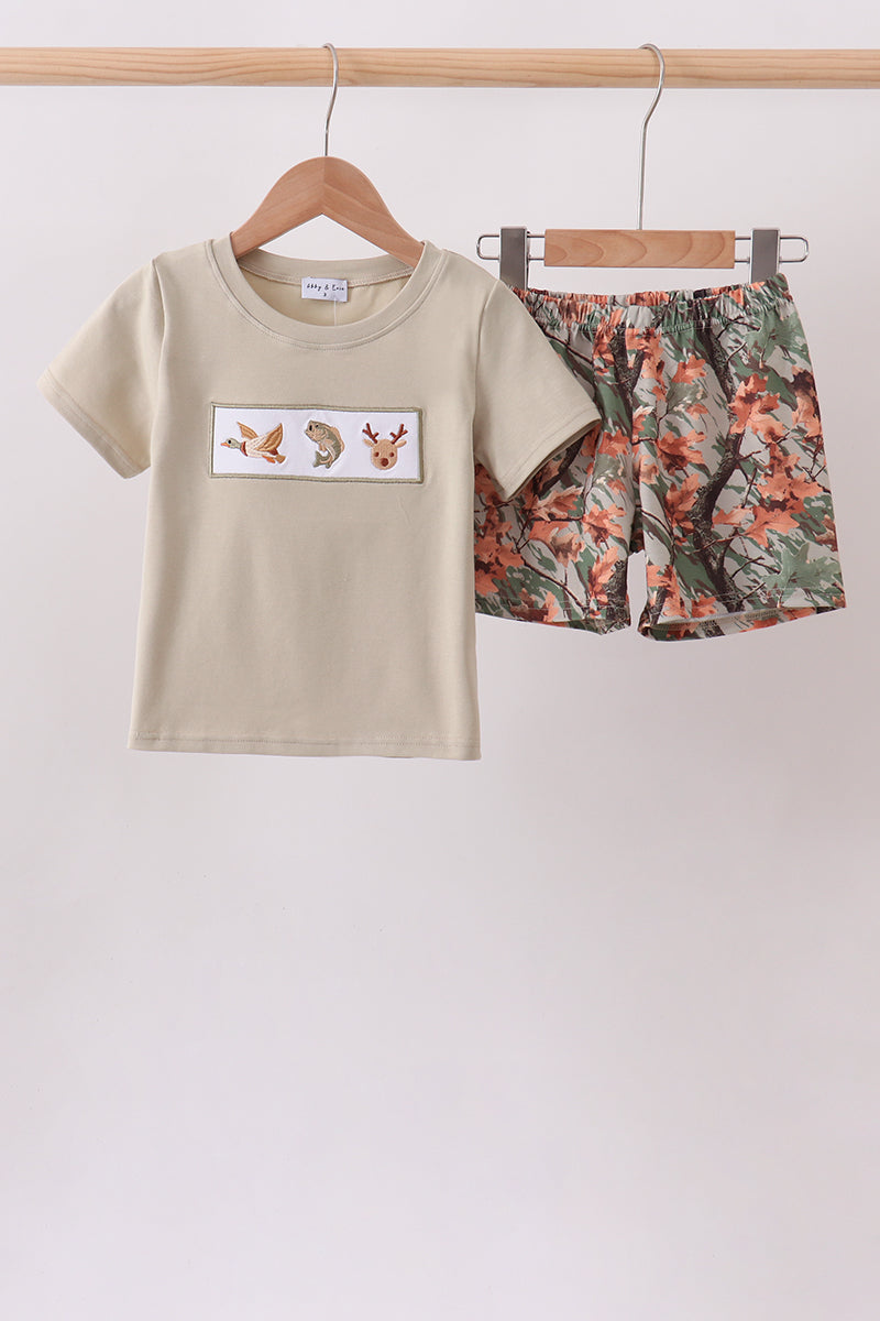 Camo Wildlife Embroidered Shorts Set - Aaria Tees Aaria Tees