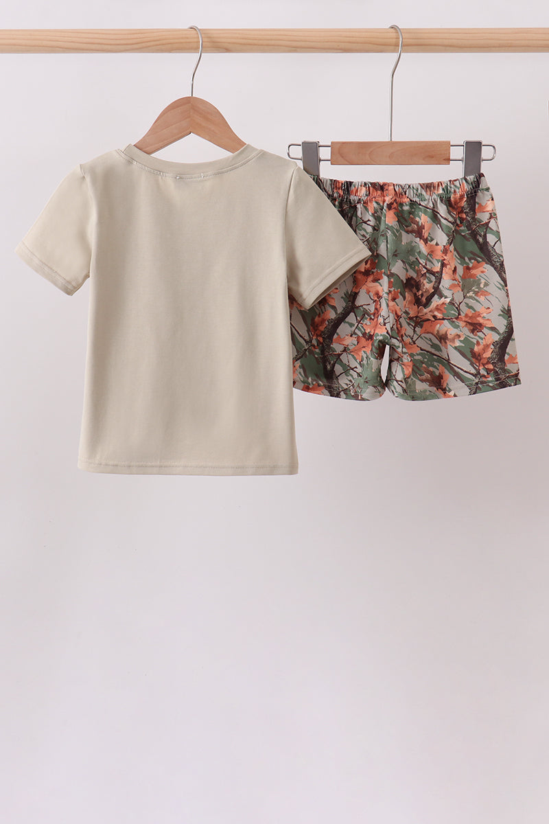 Camo Wildlife Embroidered Shorts Set - Aaria Tees Aaria Tees
