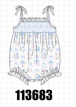 Blue Floral Smocked Bubble